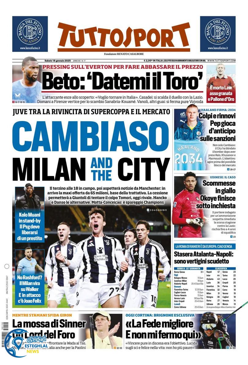 روزنامه  ورزشی توتو اسپورت شنبه 29 دی 1403 