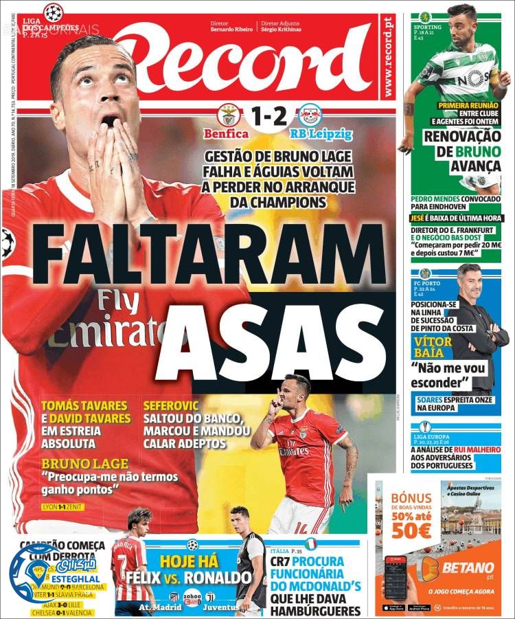 روزنامه ورزشی رکورد چهارشنبه 27 شهریور 1398