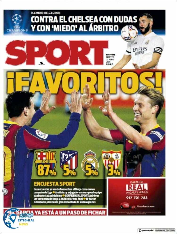 روزنامه ورزشی اسپورت سه شنبه 7 اردیبهشت 1400