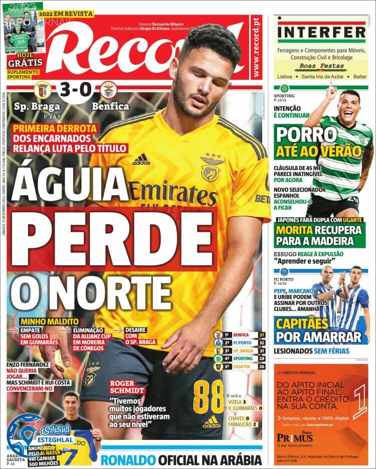 روزنامه ورزشی رکورد شنبه 10 دی 1401 