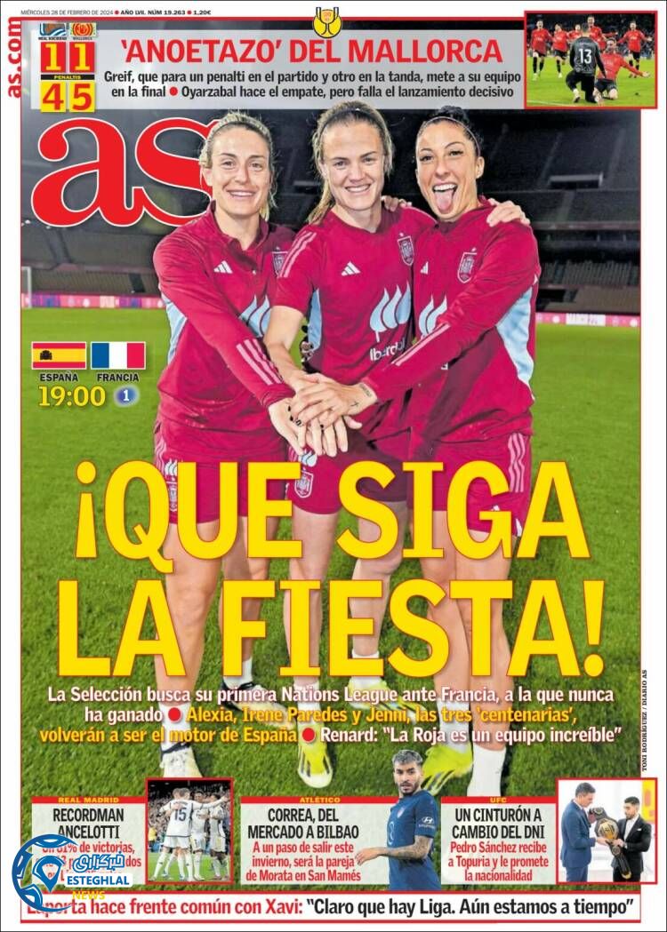 روزنامه  ورزشی آ اس چهارشنبه 9 اسفند 1402 