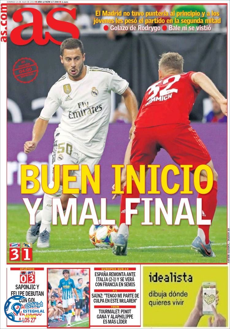 روزنامه ورزشی آاس یکشنبه 30 تیر 1398