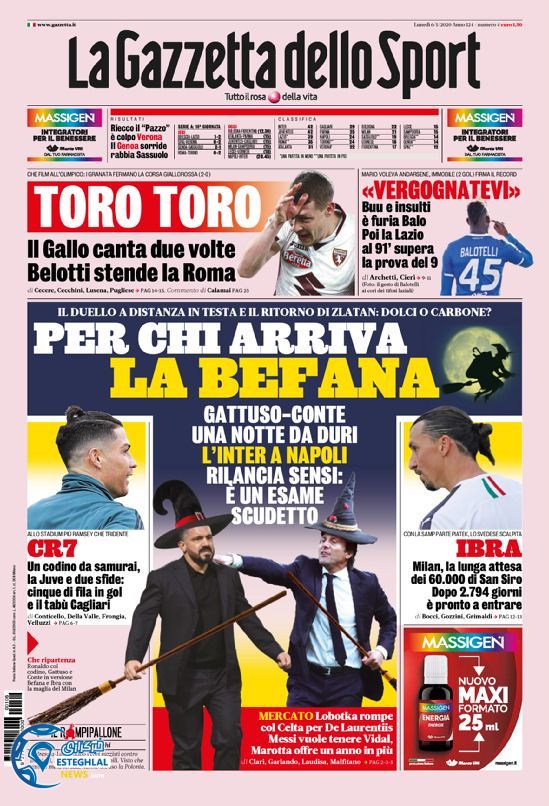 روزنامه ورزشی گاتزتا دلو اسپورت دوشنبه 16 دی 1398