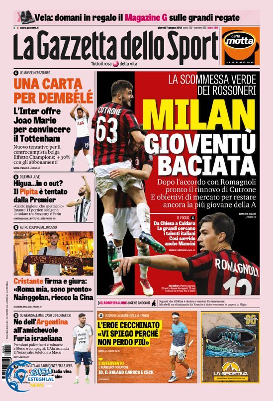 روزنامه ورزشی گاتزتا دلو اسپورت پنجشنبه 17 خرداد 1397