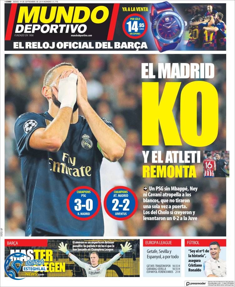 روزنامه ورزشی موندو دپورتیوو پنجشنبه 28 شهریور 1398