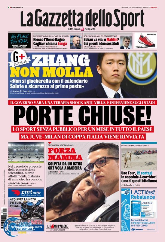 روزنامه ورزشی گاتزتا دلو اسپورت چهارشنبه 14 اسفند 1398