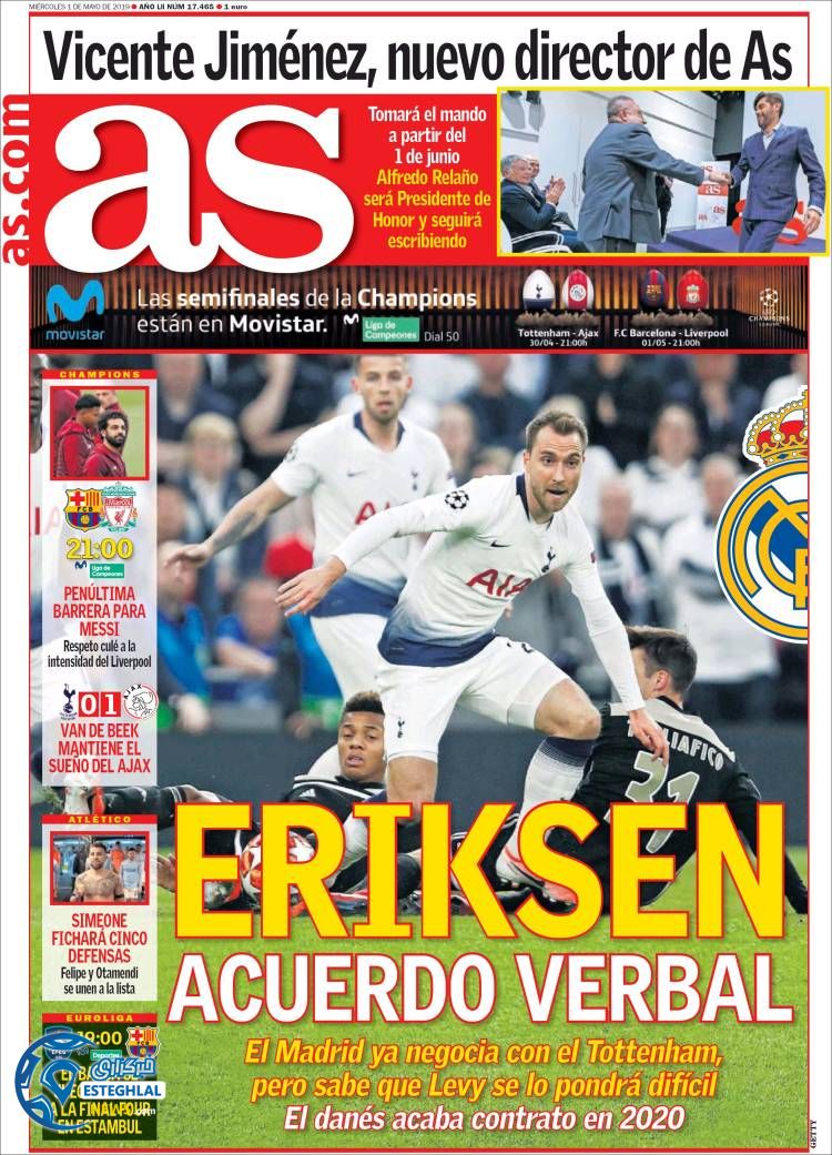 روزنامه ورزشی آاس چهارشنبه 11 اردیبهشت 1398