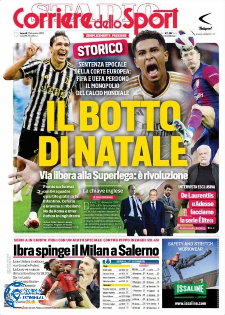 روزنامه ورزشی کوریره دلو اسپورت جمعه 1 دی 1402