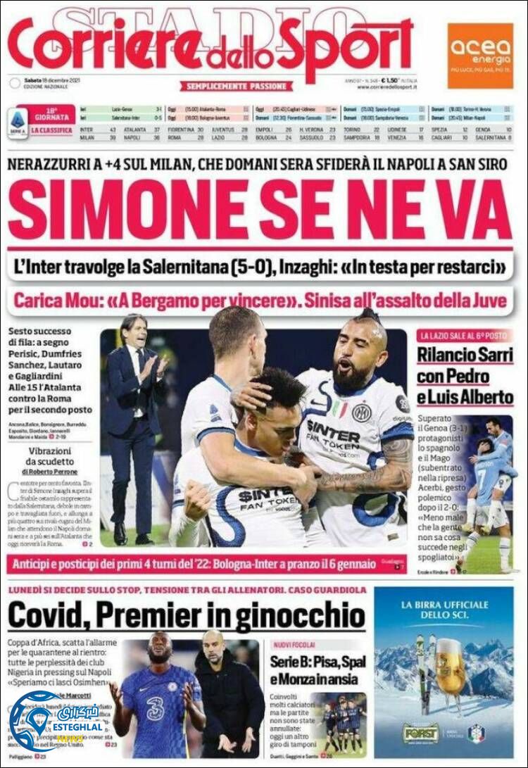 روزنامه ورزشی کوریره دلو اسپورت شنبه 27 آذر 1400