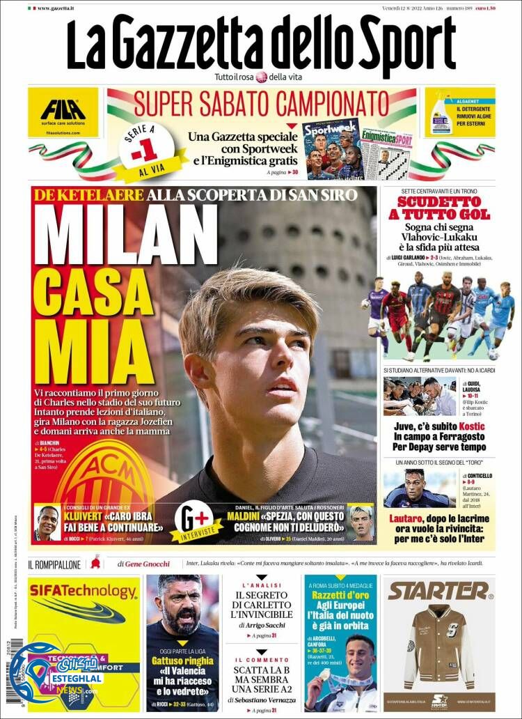 روزنامه ورزشی گاتزتا دلو اسپورت جمعه21 مرداد 1401 