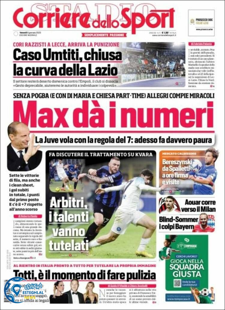 روزنامه ورزشی کوریره دلو اسپورت جمعه 16 دی 1401