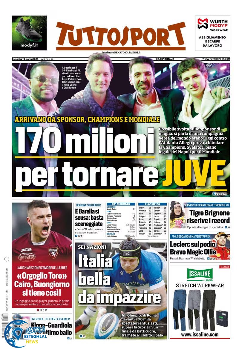 روزنامه ورزشی توتو اسپورت یکشنبه 20 اسفند 1402 