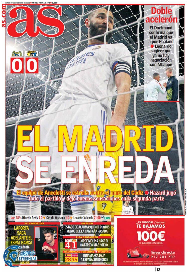 روزنامه ورزشی آ اس دوشنبه 29 آذر 1400