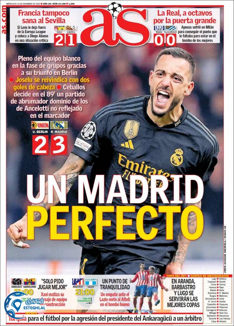 روزنامه ورزشی آ اس چهارشنبه 22 آذر 1402 