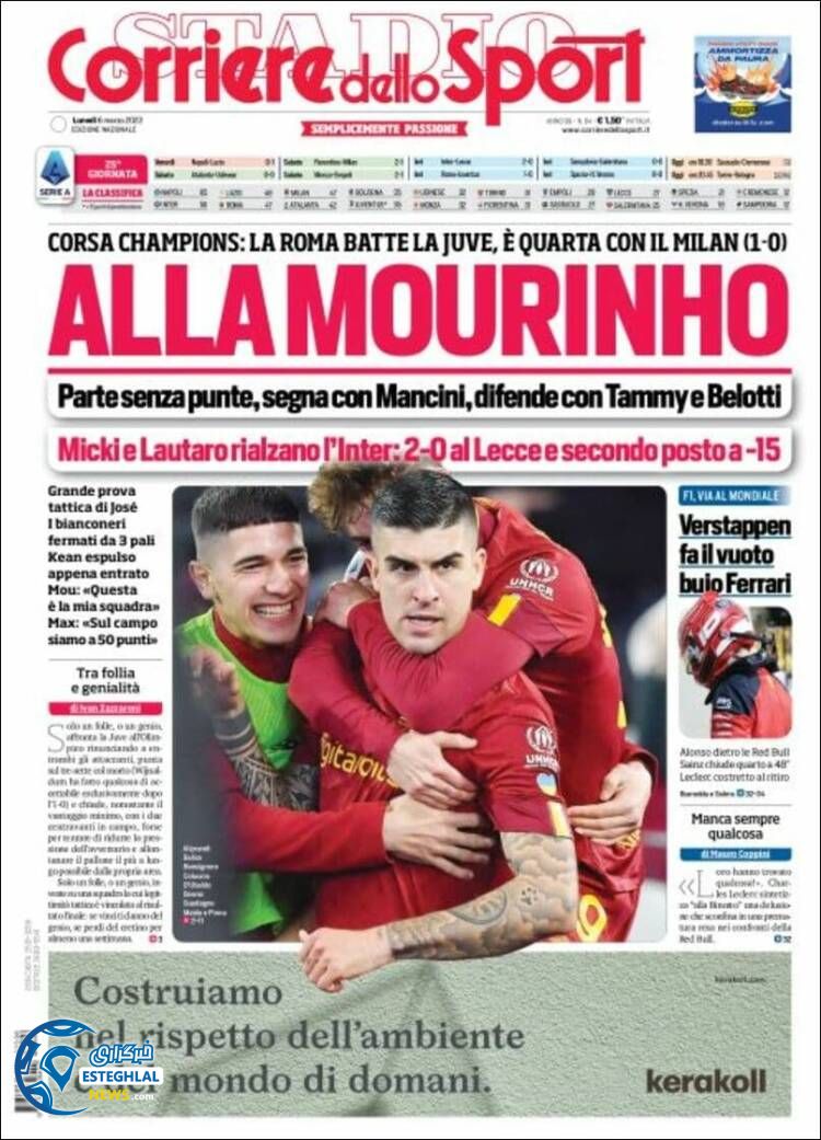 روزنامه ورزشی کوریره دلو اسپورت دوشنبه 15 اسفند 1401 