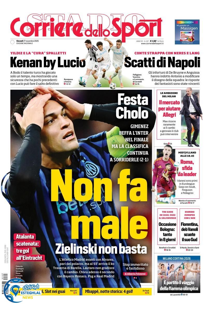 روزنامه ورزشی کوریره دلو اسپورت پنجشنبه 6 آذر 1404 