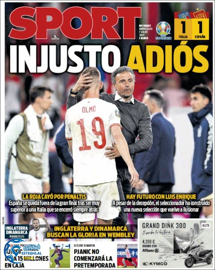 روزنامه ورزشی اسپورت چهارشنبه 16 تیر 1400