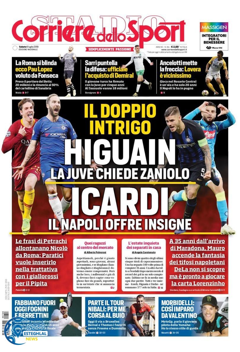 روزنامه ورزشی کوریره دلو اسپورت شنبه 15 تیر 1398 