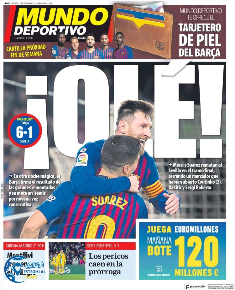 روزنامه ورزشی موندو دپورتیوو پنجشنبه 11 بهمن 1397