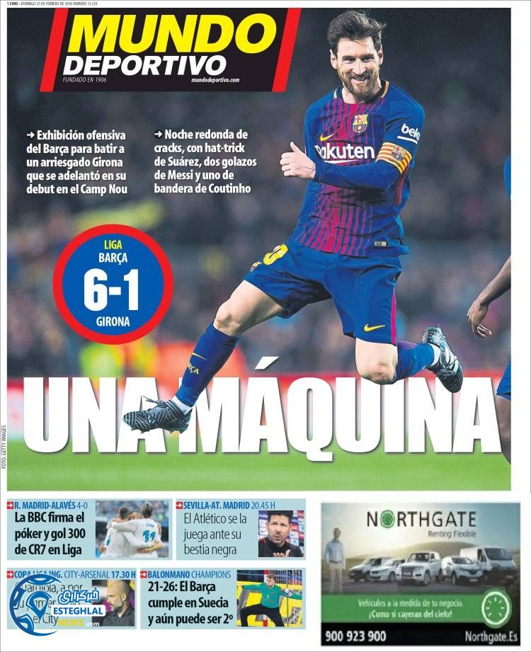 روزنامه ورزشی موندو دپورتیوو یکشنبه 6 اسفند 1396