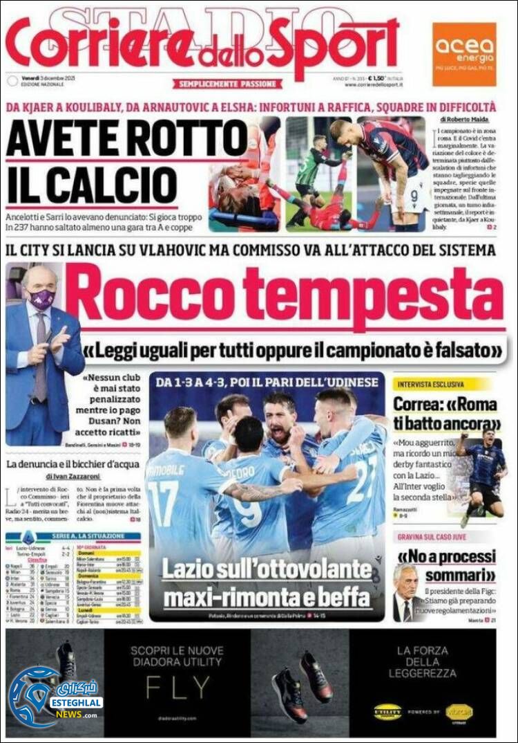 روزنامه ورزشی کوریره دلو اسپورت جمعه 12 آذر 1400