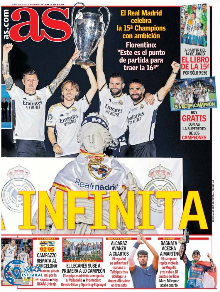 روزنامه ورزشی آ اس دوشنبه 14خرداد 1403 