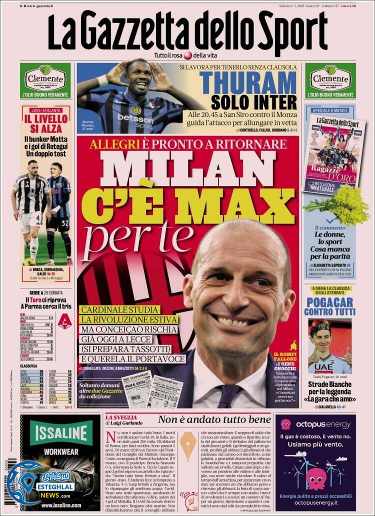 روزنامه  ورزشی  گاتزتا دلو اسپورت شنبه 18 اسفند 1403 