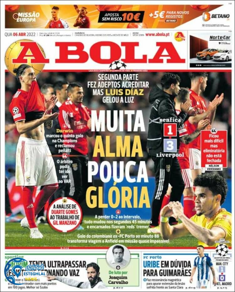 روزنامه ورزشی آبولا چهارشنبه 17 فروردین 1401