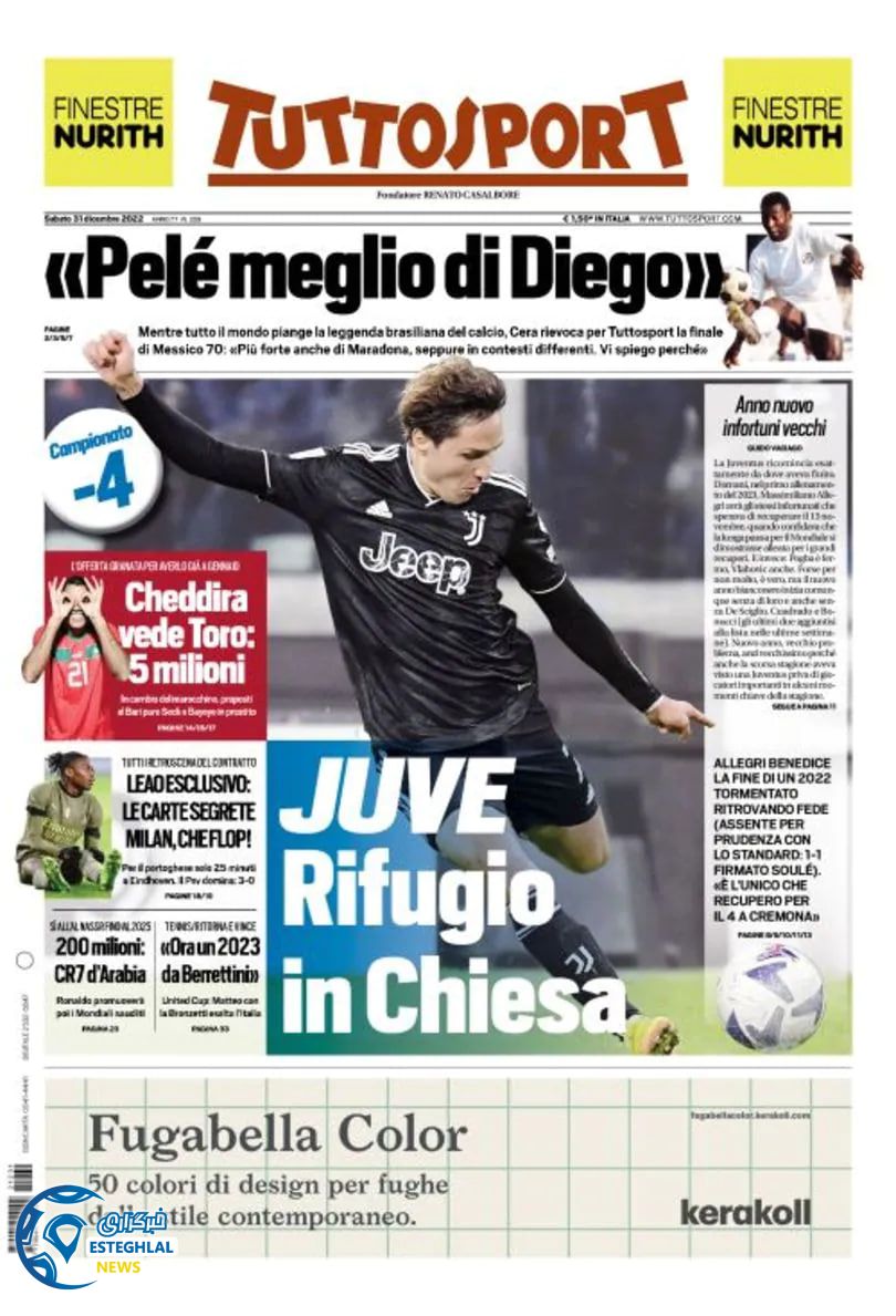 روزنامه ورزشی توتو اسپورت شنبه 10 دی 1401 