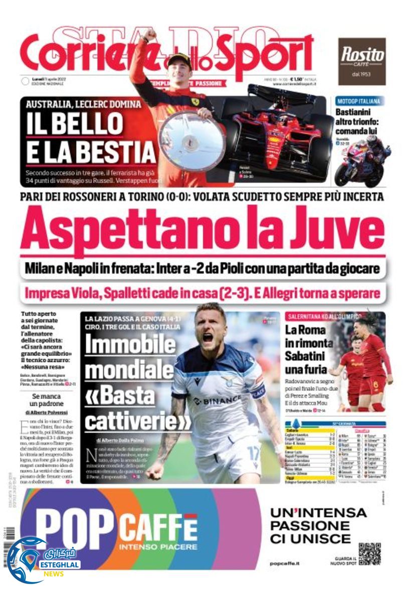 روزنامه ورزشی کوریره دلو اسپورت دوشنبه 22 فروردین 1401