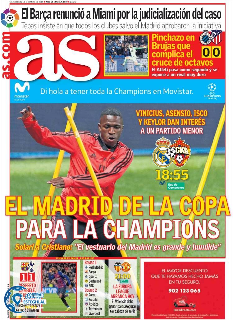 روزنامه ورزشی آ اس چهارشنبه 21 آذر 1397