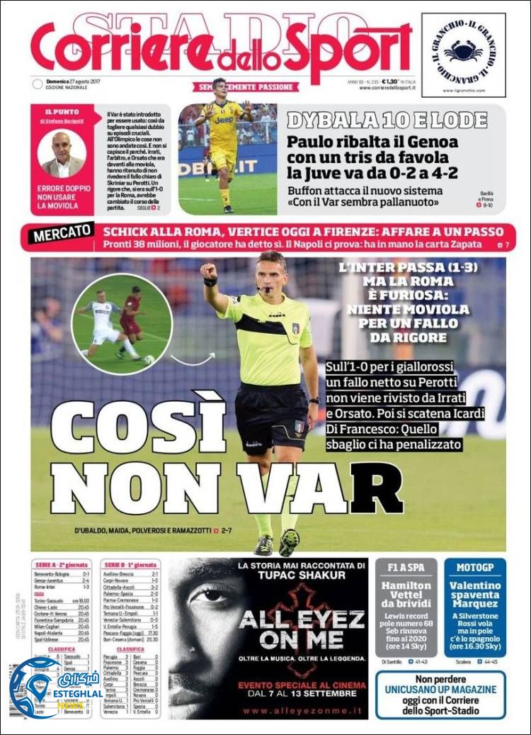 روزنامه کوریره دلو اسپورت 5 شهریور 1396