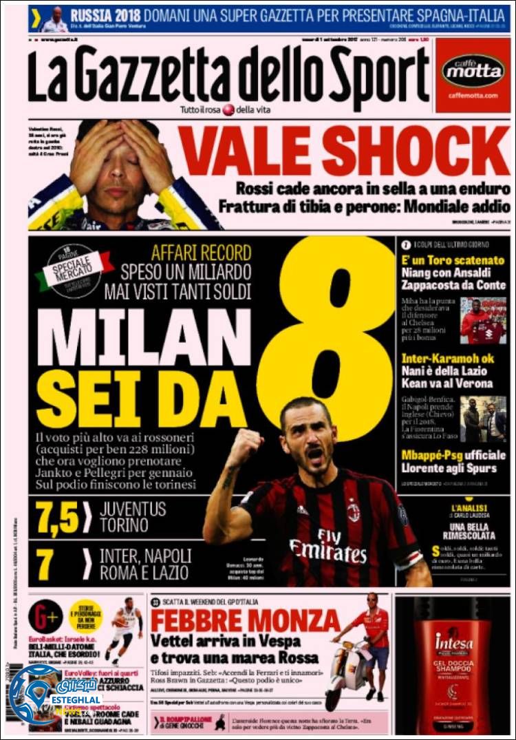 روزنامه گاتزتا دلو اسپورت جمعه 10 شهریور 1396 