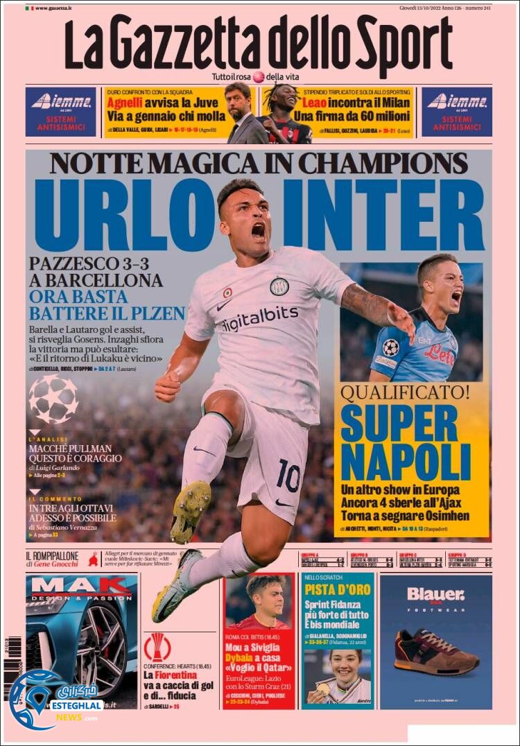 روزنامه ورزشی گاتزتا داو اسپورت پنجشنبه 21 مهر 1401 