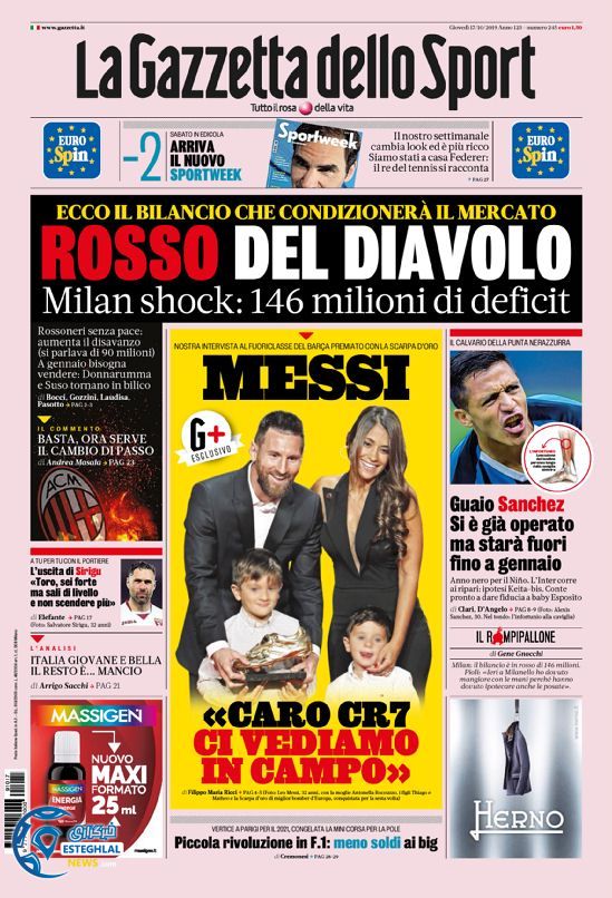 روزنامه ورزشی گاتزتا دلو اسپورت پنجشنبه 25 مهر 1398