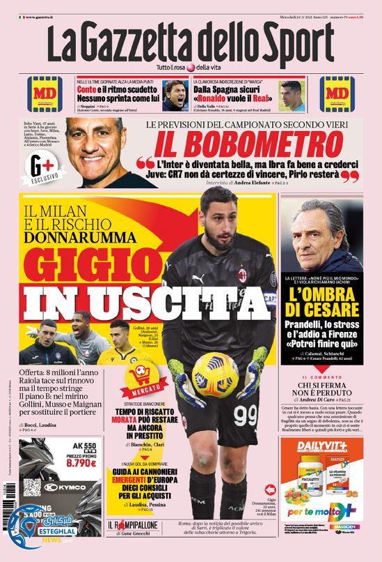 روزنامه ورزشی گاتزتا دلو اسپورت چهارشنبه 4 فروردین 1400