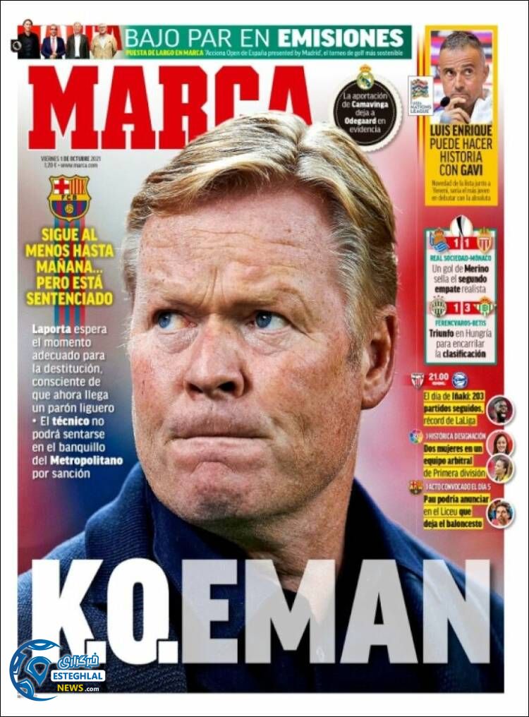 روزنامه ورزشی مارکا جمعه 9 مهر 1400