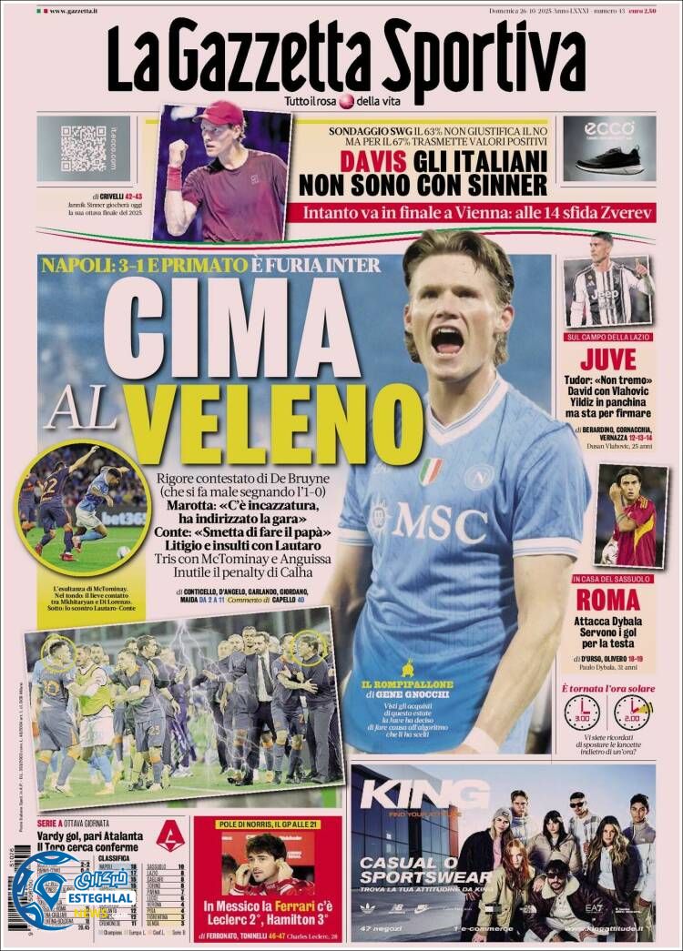 روزنامه ورزشی گاتزتا دلو اسپورت یکشنبه 4 آبان 1404 