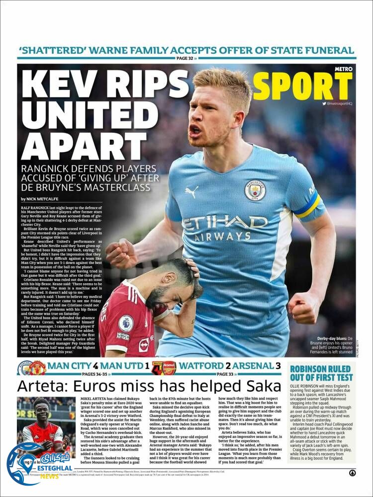 روزنامه ورزشی مترو اسپورت دوشنبه 16 اسفند 1400