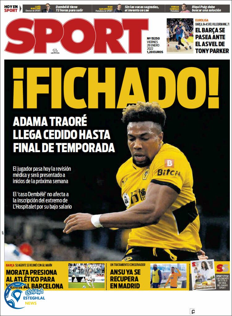 روزنامه ورزشی اسپورت جمعه 8 بهمن 1400