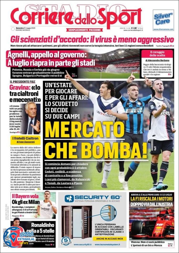 روزنامه ورزشی کوریره دلو اسپورت یکشنبه 11 خرداد 1399