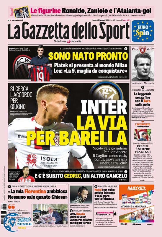 روزنامه ورزشی کوریره دلو اسپورت جمعه 5 بهمن 1397