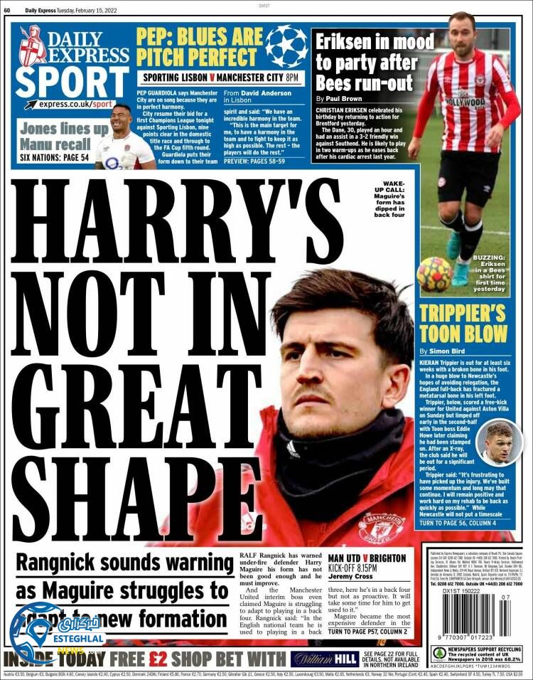 روزنامه ورزشی اکسپرس اسپورت سه شنبه 26 بهمن 1400