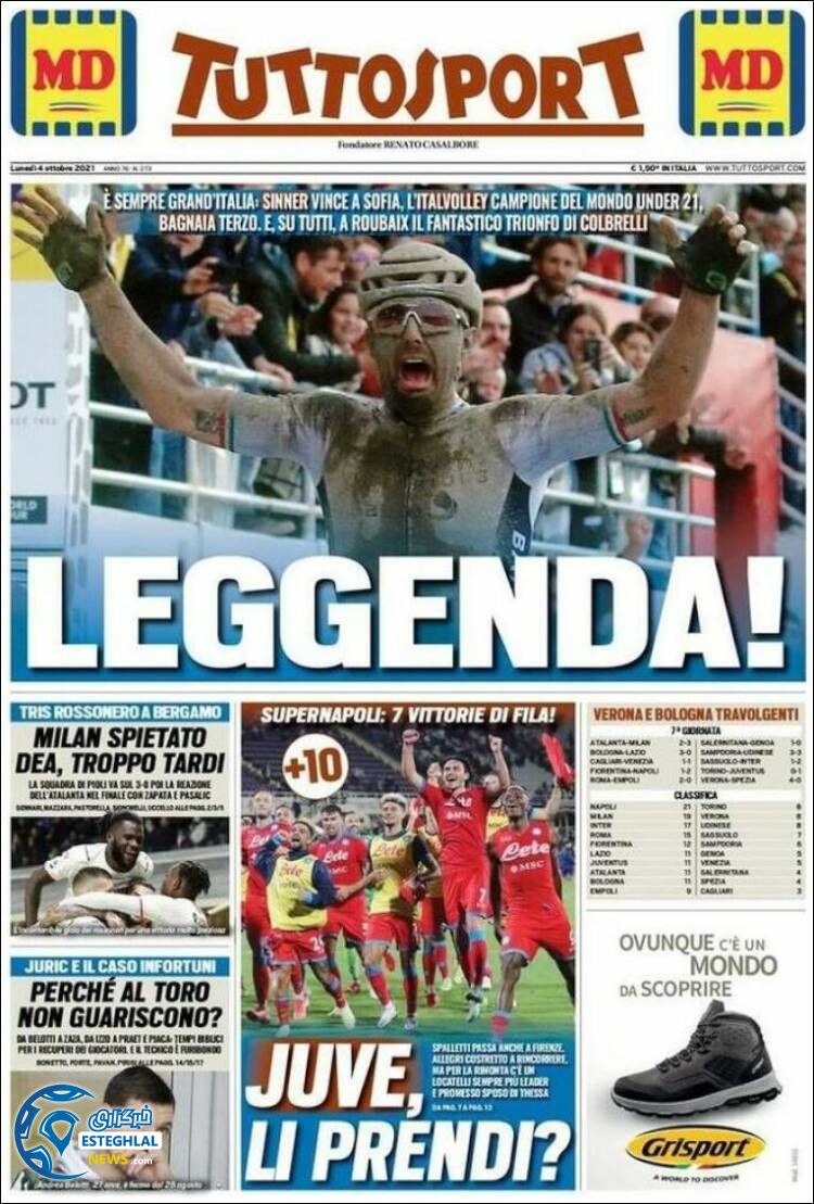 روزنامه ورزشی توتو اسپورت دوشنبه 12 مهر 1400