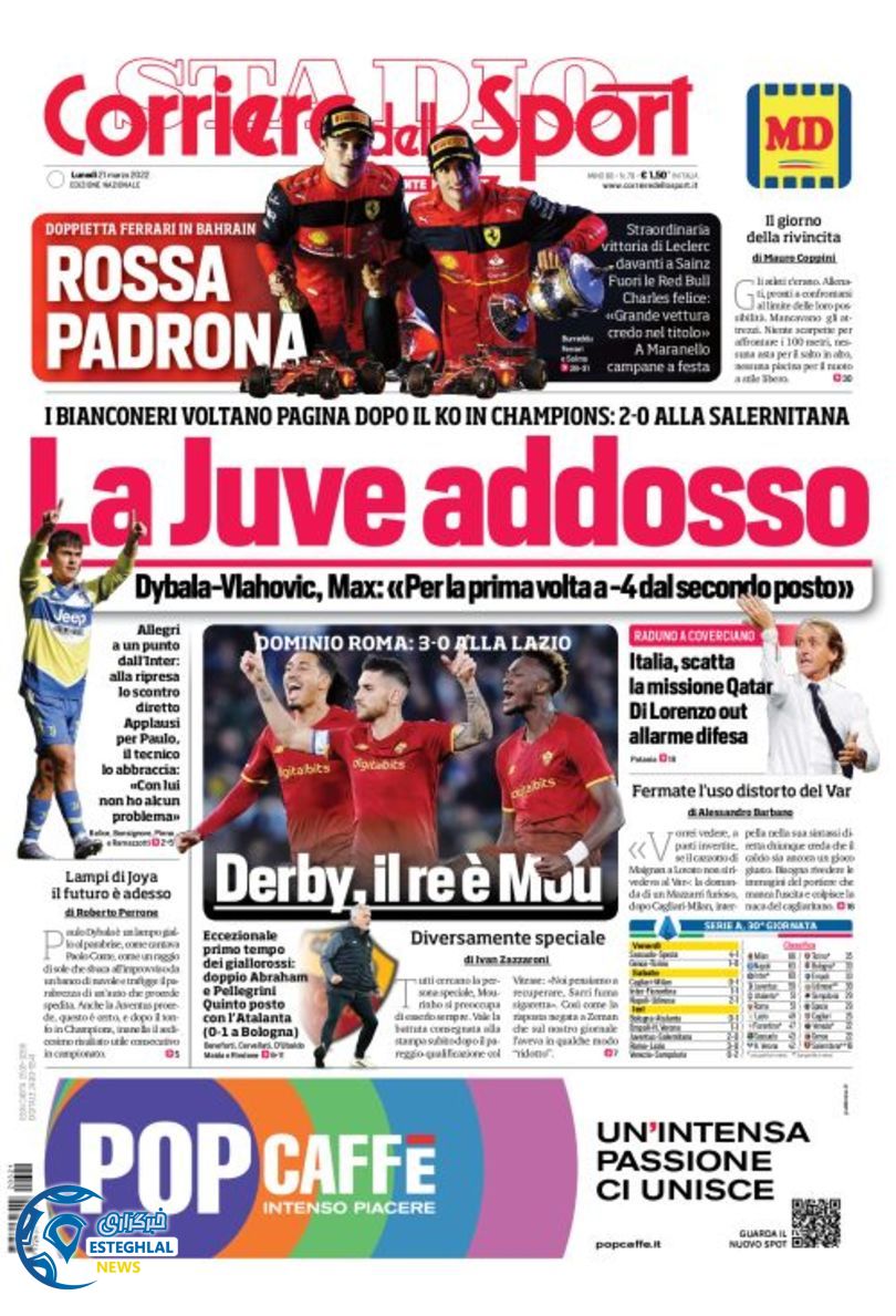 روزنامه ورزشی کوریره دلو اسپورت دوشنبه 1 فروردین 1401