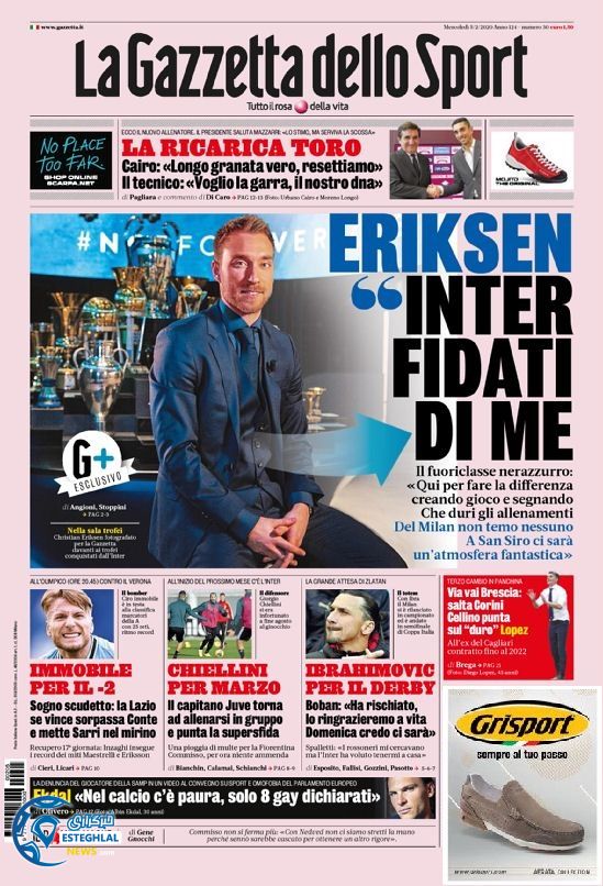 روزنامه ورزشی گاتزتا دلو اسپورت چهارشنبه 16 بهمن 1398