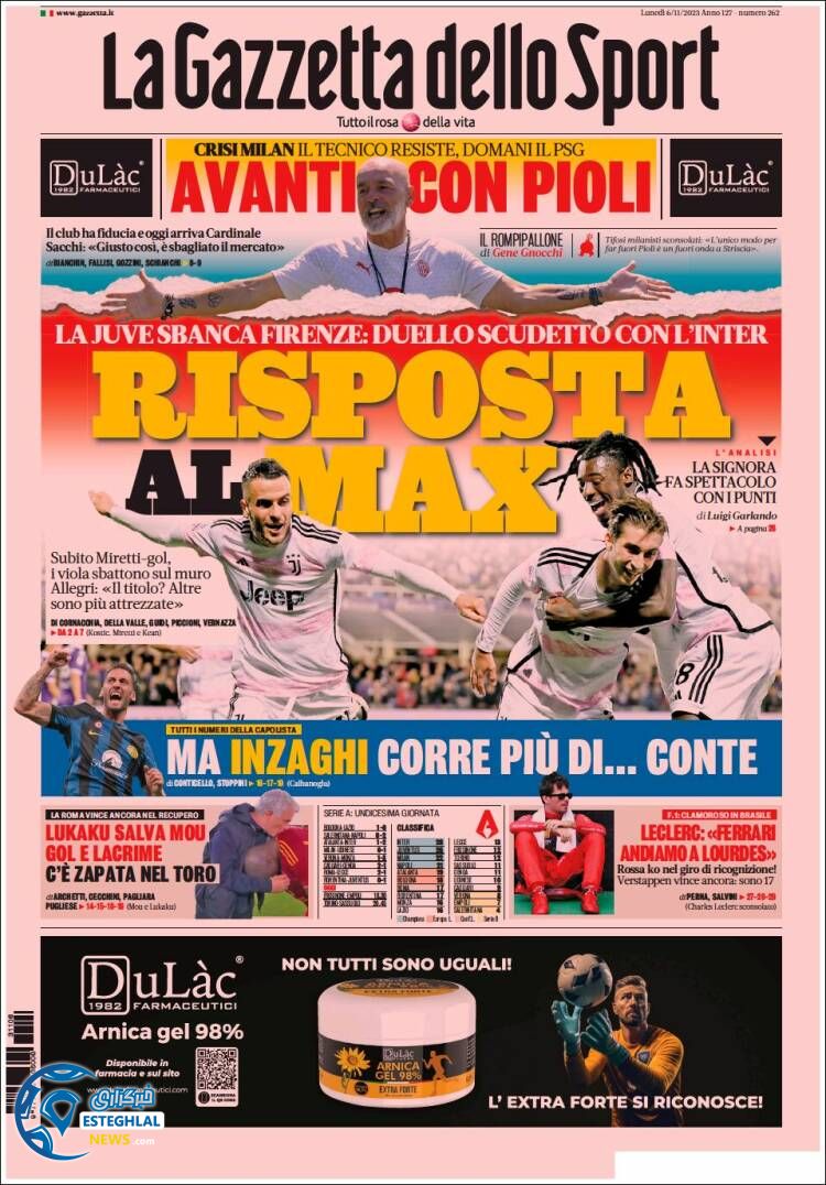 روزنامه ورزشی گاتزتا دلو اسپورت دوشنبه 15 آبان 1402