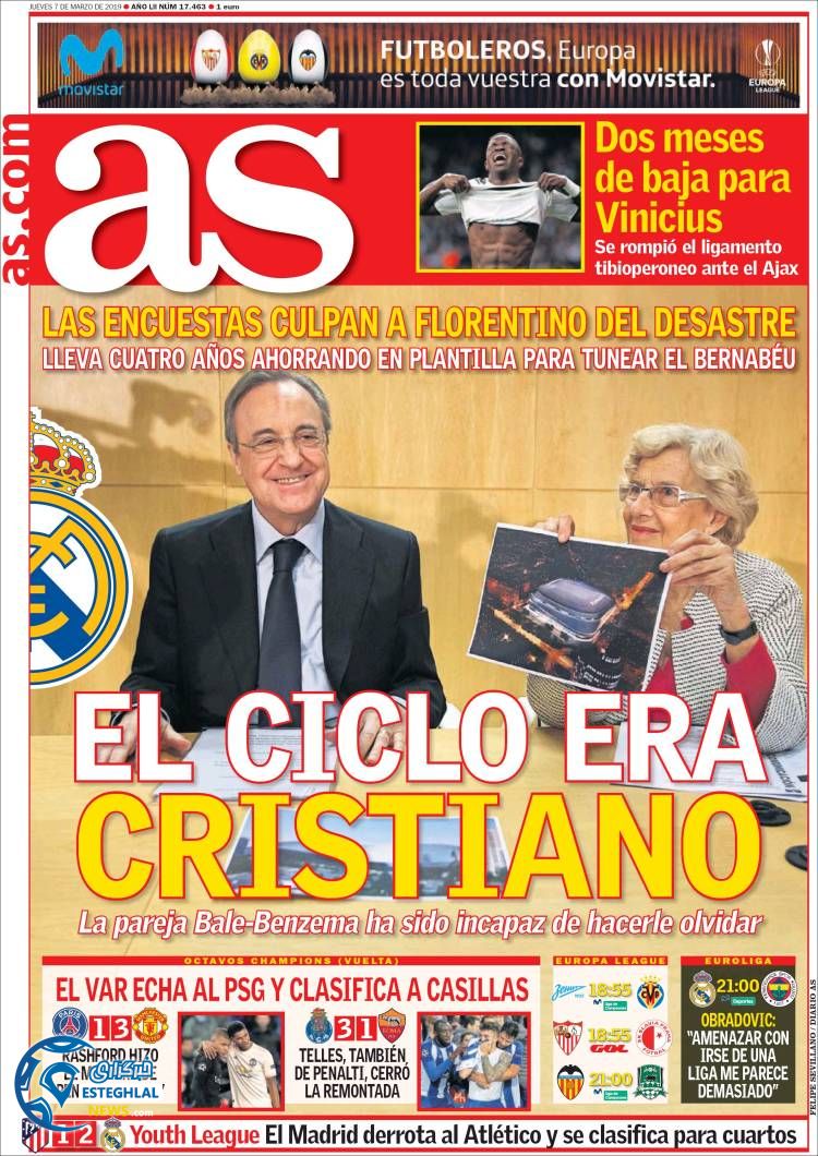 روزنامه ورزشی آ اس پنجشنبه 16 اسفند 1397