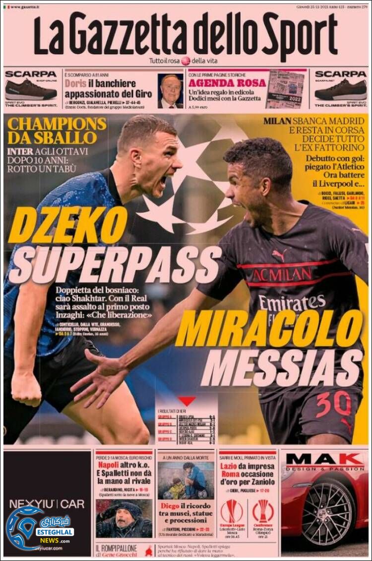 روزنامه ورزشی گاتزتا دلو اسپورت پنجشنبه 4 آذر 1400