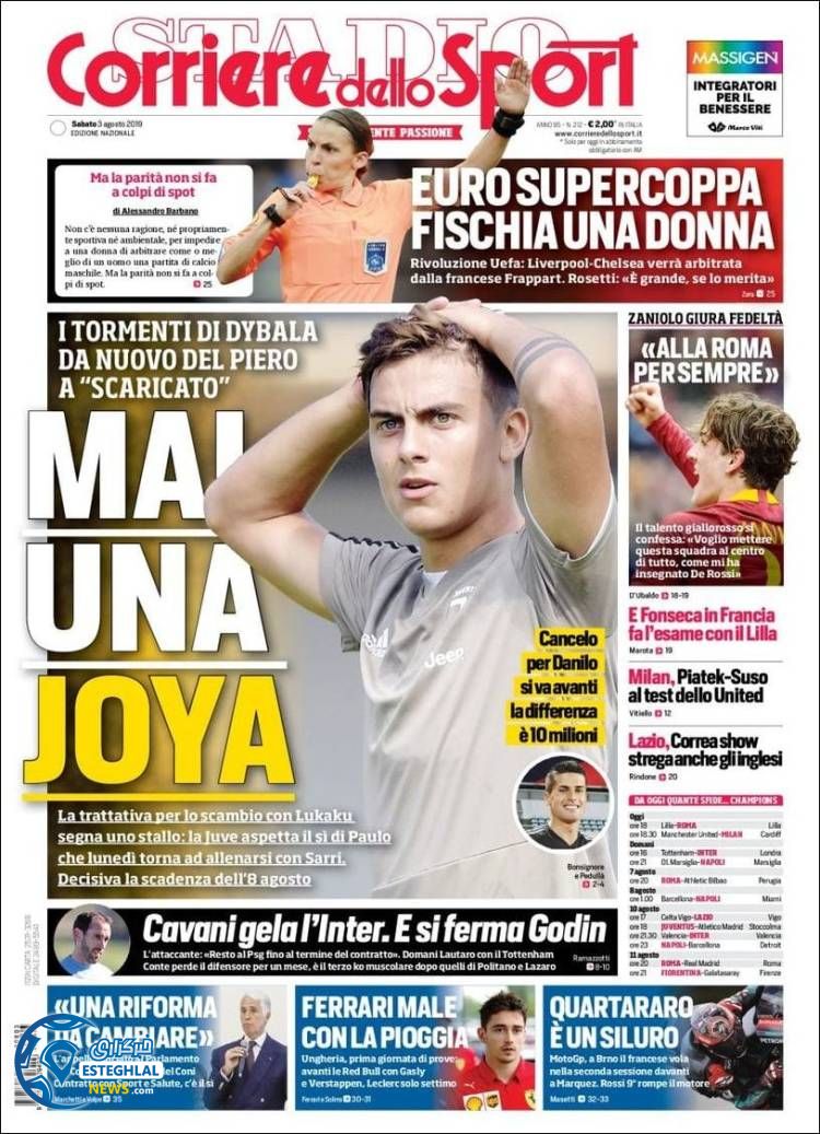 روزنامه ورزشی کوریره دلو اسپورت شنبه 12 مرداد 1398